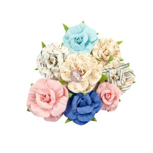 Prima "Golden Coast Flowers" - Waterfront Bay Paper Flowers 8 pcs Scrapbook Cards Planner Home Decor Accessories Party 640125