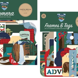 Carta Bella - Outdoor Adventures (2 packs) Ephemera Die Cuts + Frames & Tags Camping Fishing 66 pieces
