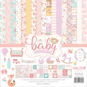 Echo Park - Hello Baby Girl - 12x12 Collection Kit Scrapbook Papers + Stickers
