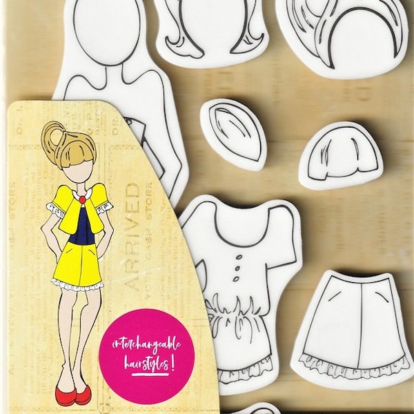 Julie Nutting Doll Stamps "Zoe" Cling Rubber 9 pieces MIXED MEDIA Planner Card Tags Prima Marketing 913564