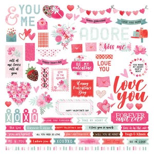 Smitten 12x12 Element Sticker Sheet - PhotoPlay Paper Scrapbook Journal Love Valentine