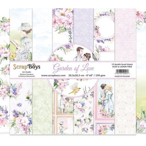 Garden Of Love 8x8 Paper Pad - ScrapBoys Paper - 12 Double Sided Sheets + Cut Outs Scrapbook Planner Cardmaking