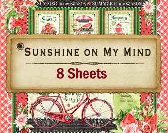 8 Sheets - Sunshine On My Mind - Graphic 45 12x12 Paper Collection 8 Designs Mixed Media Scrapbook Art Journal