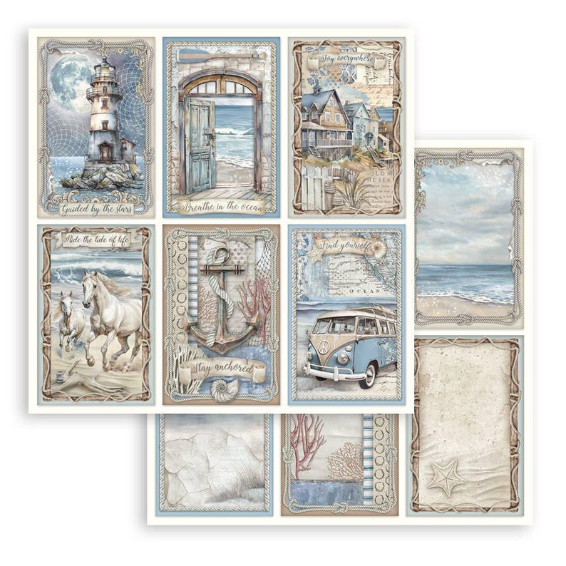 Stamperia - Silent Sea - 8x8 Pappersblock 10 Dubbelsidiga Ark Kartong Scrapbook Blandteknik SBBS125 bild 7