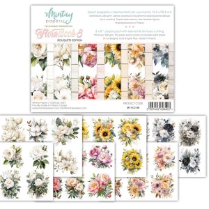 Mintay 6" x 8" Flora Book 8- Bouquets Edition Paper Pad with Elements for Precise Cutting Scrapbook Journal