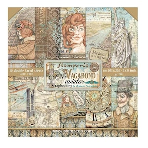 Stamperia - Sir Vagabond Aviator - 8x8 Paper Pad 10 Double Sided Sheets Cardstock Scrapbook Mixed Media SBBS61