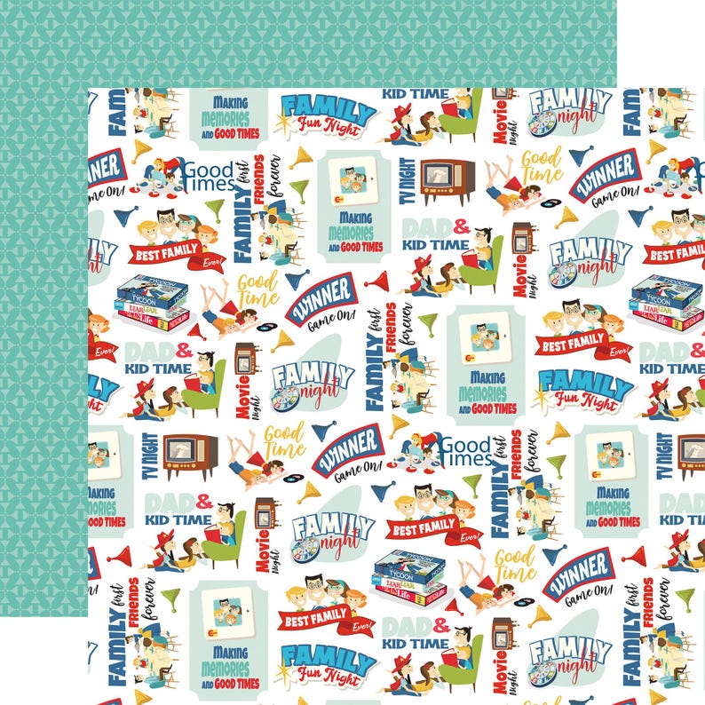 Carta Bella - Family Night 12x12 Collection Kit Scrapbook Papers + Stickers Family Game Retro Steven Duncan image 6