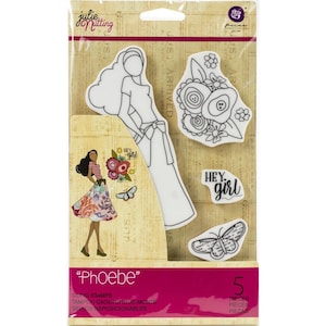 Julie Nutting Doll Stamp "Phoebe" Cling Rubber 5 pieces Mixed Media Planner Card Tags Prima Marketing 913052