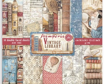 Stamperia - Vintage Library - 12x12 Paper Pad 10 Double Sided Sheets Cardstock Scrapbook SBBL132
