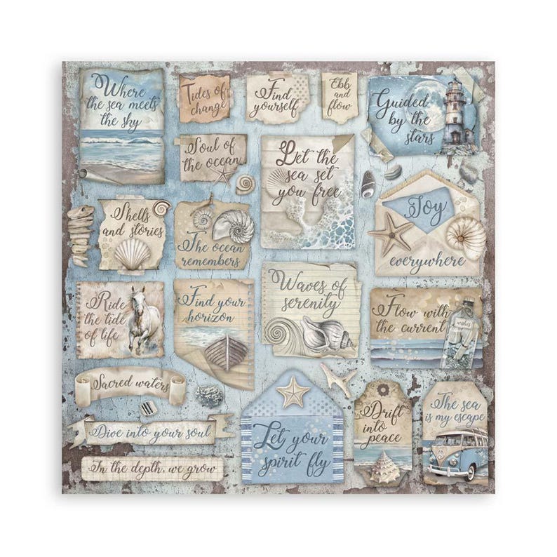 Stamperia - Silent Sea - 8x8 Pappersblock 10 Dubbelsidiga Ark Kartong Scrapbook Blandteknik SBBS125 bild 4