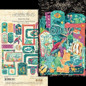 Graphic 45 - Seas The Day - 31 pieces Chipboard Pieces Tags & Frames Mixed Media Scrapbook Planner