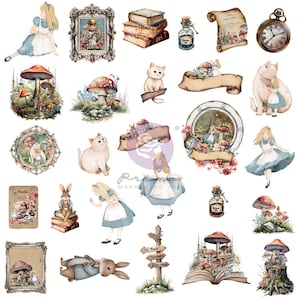 Prima - Return To Wonderland Ephemera - Wonderland Keepsakes 54 Pieces Alice The 3 Girls Tale Mixed Media Journal Planner Tags Album