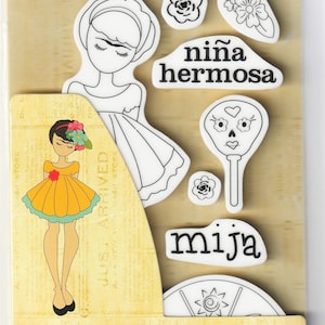 Julie Nutting Doll Stamp "Mija - Solecito Collection" Cling Rubber 9 pieces Mixed Media Planner Card Tags Prima Marketing 913540