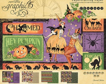 Graphic 45 - Charmed - 8x8 Paper Pad 24 sheets Halloween Pumpkin Tags Scrapbook Mixed Media Planner