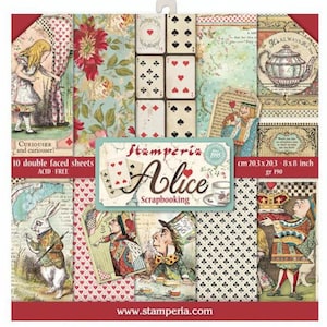 Stamperia - Alice - 8x8 Paper Pad 10 Double Sided Sheets Cardstock Scrapbook Mixed Media SBBS01