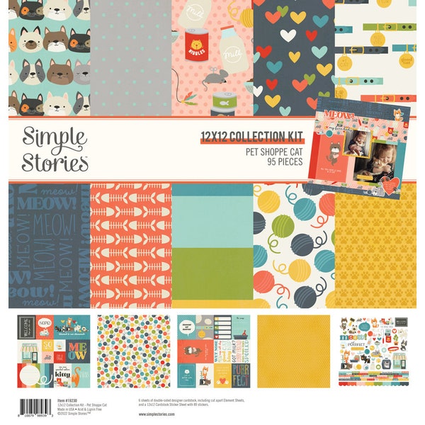 Simple Stories - Pet Shoppe CAT - 12x12 Collection Kit Scrapbook Papers + Stickers Kitten Scrapbook Mixed Media