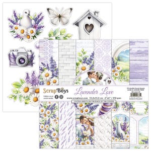 Lavender Love 6x6 Paper Pad - ScrapBoys Paper - 24 Double Sided Sheets + Extra Cut Outs for Scrapbook Planner Cardmaking