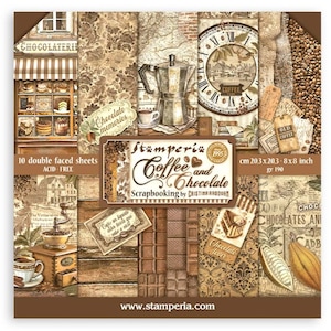 Stamperia - Coffee and Chocolate - 8x8 Paper Pad 10 Double Sided Sheets Cardstock Scrapbook Mixed Media SBBS93