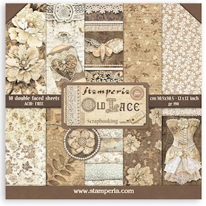 Stamperia - Old Lace - 12x12 Paper Pad 10 Double Sided Sheets Mixed Media Scrapbook SBBL32