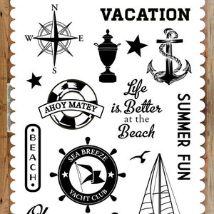 Carta Bella - Sea Breeze 4x6 Designer Clear Stamp 15 pieces Yacht Club Nautical Pocket Pages Scrapbook Planner Tags Mixed Media Echo Park