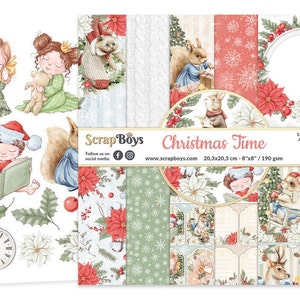 Christmas Time 8x8 Paper Pad - ScrapBoys Paper - 12 Double Sided Sheets + Cut Outs Scrapbook Planner Cardmaking