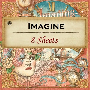 8 Sheets Graphic 45 - Imagine - 12x12 Paper Collection 8 Designs Mixed Media Scrapbook