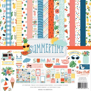 Echo Park - Summertime - 12x12 Collection Kit Summer Beach Scrapbook Planner Photo Collage Tags