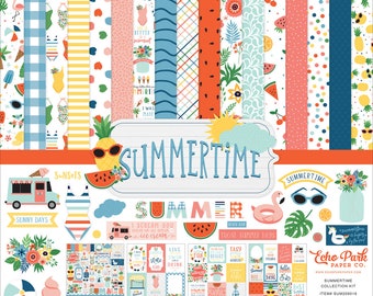 Echo Park - Summertime - 12x12 Collection Kit Summer Beach Scrapbook Planner Photo Collage Tags