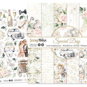 Special Day 12x12 Paper Pad - ScrapBoys Paper - 12 Double Sided Sheets + Extra Cut Outs Scrapbook Planner Cardmaking Wedding