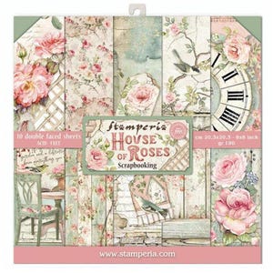 Stamperia - House of Roses - 8x8 Paper Pad 10 Double Sided Sheets Cardstock Scrapbook Mixed Media SBBS08