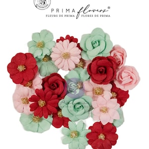 Prima Flowers - 25 & Peppermint - Sparkling - 24pc Floral Embellishments 673628 Christmas