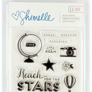 American Crafts Shimelle STARSHINE Clear Stamps 11pc Scrapbook Planner Tags Cards Photo
