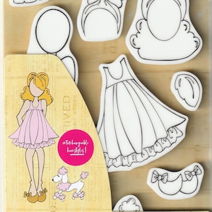 Julie Nutting Doll Stamps &quot;Halie&quot; Cling Rubber 8 pieces MIXED MEDIA Planner Card Tags Prima Marketing 913588