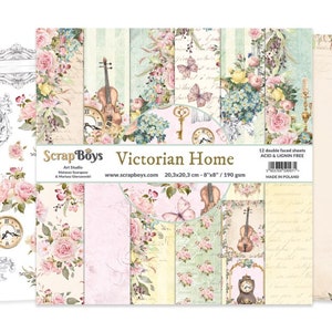 Victorian Home 8x8 Paper Pad - ScrapBoys Paper -  12 Double Sided Sheets + Cut Outs Scrapbook Journal Planner Cardmaking