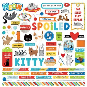 Meow 12x12 Element Sticker Sheet - PhotoPlay Paper Scrapbook Journal Cat Kitten