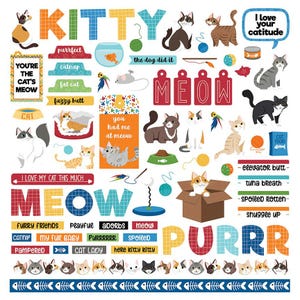 Cat Lover 12x12 Element Sticker Sheet - PhotoPlay Paper Scrapbook Journal