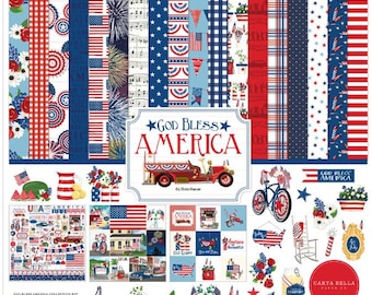 Carta Bella - God Bless America - 12x12 Collection Kit Scrapbook Papers + Stickers July 4th Summer