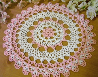 orchid pink and white  lace doily by Aeshagirl