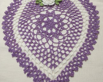 Purple lovers heart lace doily crocheted by Aeshagirl