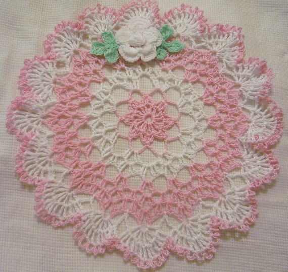 Pink crocheted doily home decor handmade in USA original | Etsy