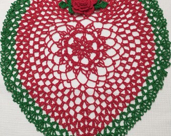 Holiday Christmas heart lace doily crocheted by Aeshagirl