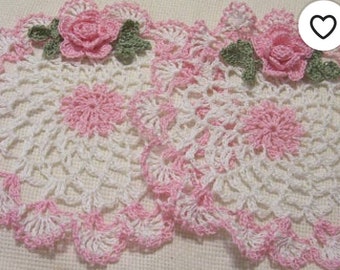 Pink and white roses doily set of 2 by Aeshagirl