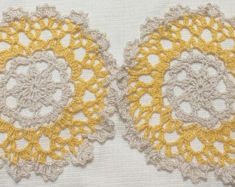 2 crocheted doilies yellow handmade by Aeshagirl