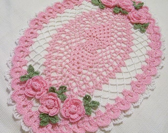 pink roses oval centerpiece doily