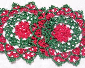 Merry Christmas set of 2 crocheted doily home decor handmade in USA original design by Aeshagirl