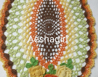 Multicolored  roses oval centerpiece doily by Aeshagirl