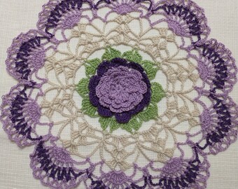 Purple rose crochet thread home decor unique gift by Aeshagirl