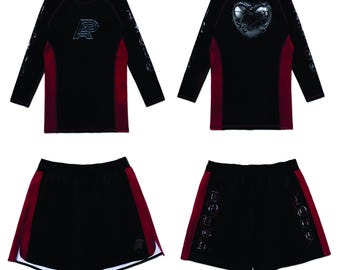 Albino and preto tough Love LS Rash Guard & shorts bjj no gi kimono competitor