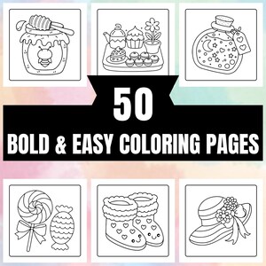 Bold and Easy Coloring Book, Cute Simple Coloring Pages, Cozy Coloring, Relaxing Activity for Adults, Stress Relief
