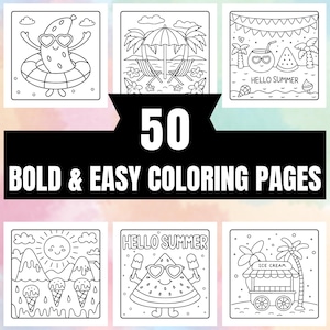 Bold and Easy Coloring Book, Summer Fun Coloring Pages, Cozy Coloring, Relaxing Activity for Adults, Stress Relief
